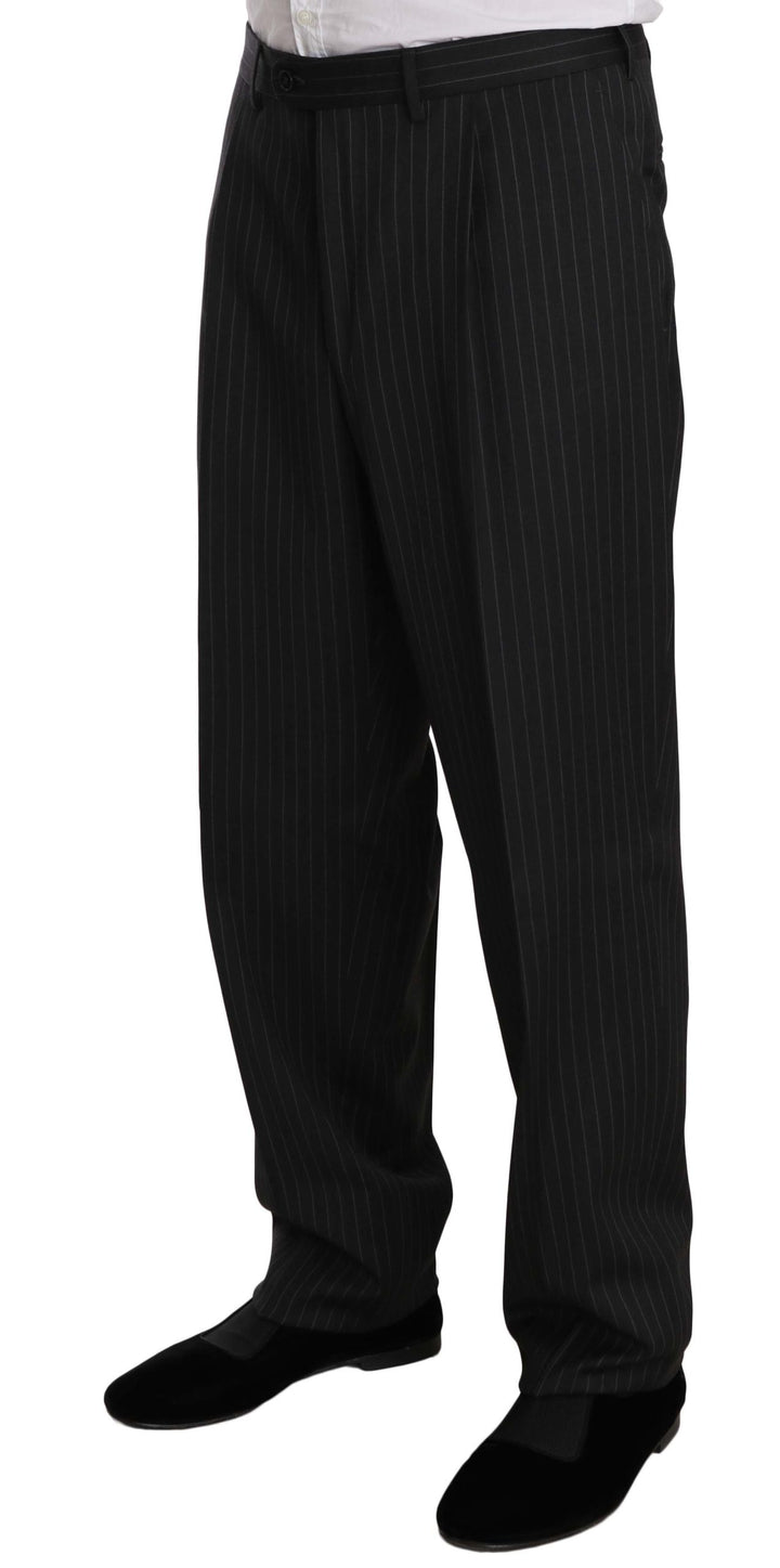 Z ZEGNA Elegant Black Striped Wool Suit